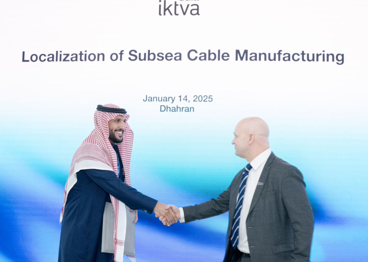 AETPetroleum's tweet photo. From the MOU signing ceremony with Fibron at #iktva2025 to establish a local subsea cable manufacturing facility in Dammam in the near future. https://t.co/GmHweSeGkI
