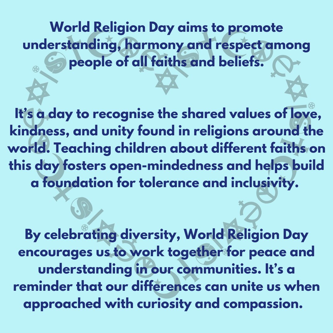 LabSurrey's tweet photo. Happy World Religion Day! 
Today is a great opportunity to teach kids about the beauty of different faiths and the values we all share - love, kindness, and respect. Let’s inspire the next generation to embrace diversity and make a world filled with understanding and harmony.🌟🌈 https://t.co/sgDIenhvVW