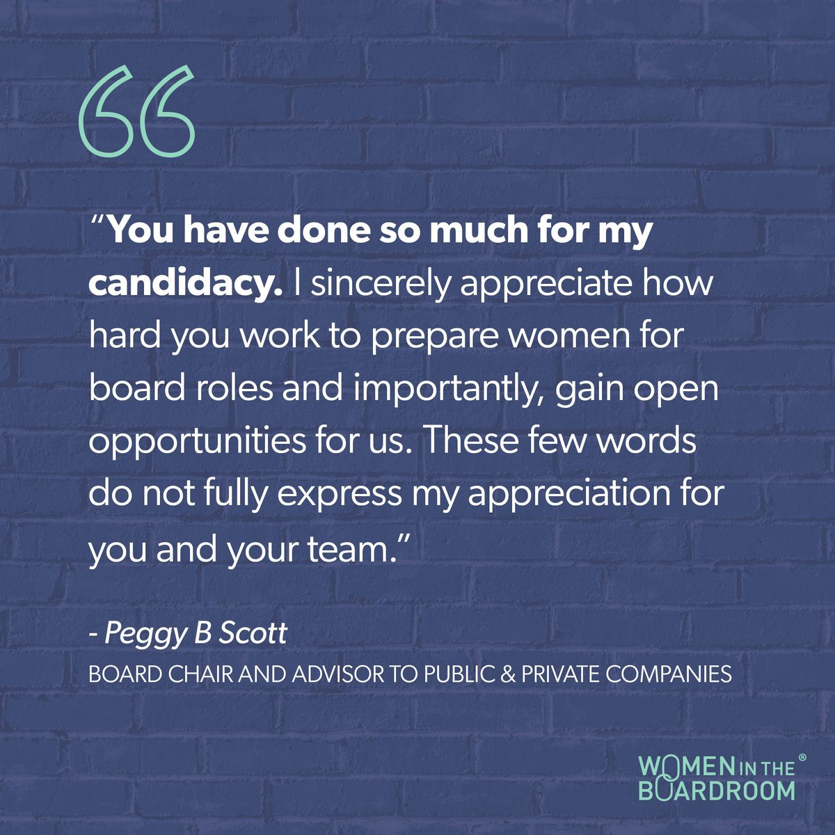I’m truly honored by these kind words from Peggy B Scott, a remarkable Board Chair and Advisor. 

#WomenInTheBoardroom #BoardroomSuccess #WomenInLeadership
