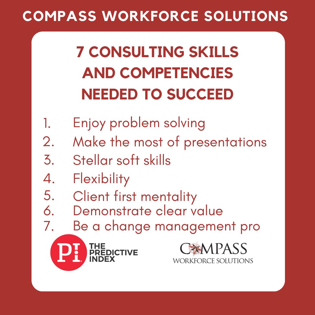 CompassWFS's tweet image. Stand out by mastering these 7 skills:
-Problem-solving with critical thinking
-Clear, confident presentations
-Transparent, timely communication
-Flexibility
-Client-first focus
-Measurable value demonstration
-Expertise in change management