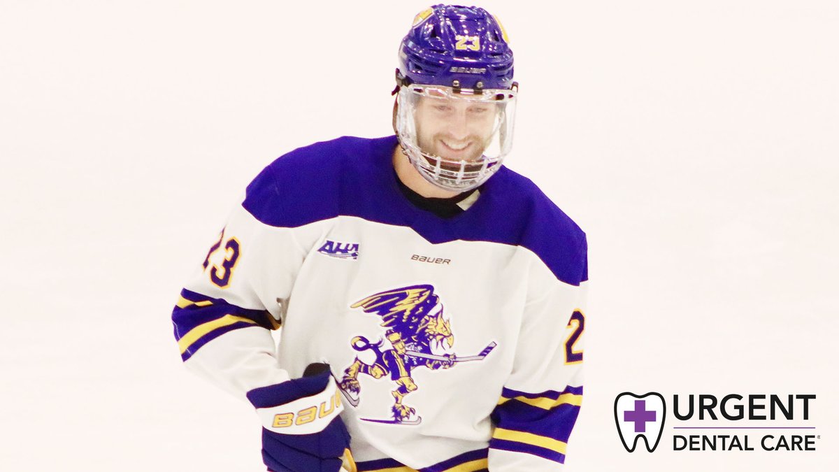 GoGriffs's tweet photo. Coming off last weekend's sweep of RIT, @GriffsHockey is all smiles.

The "Smile of the Month" is presented by @UrgentDentalUSA.

##Griffs https://t.co/EAnMLb1UyR