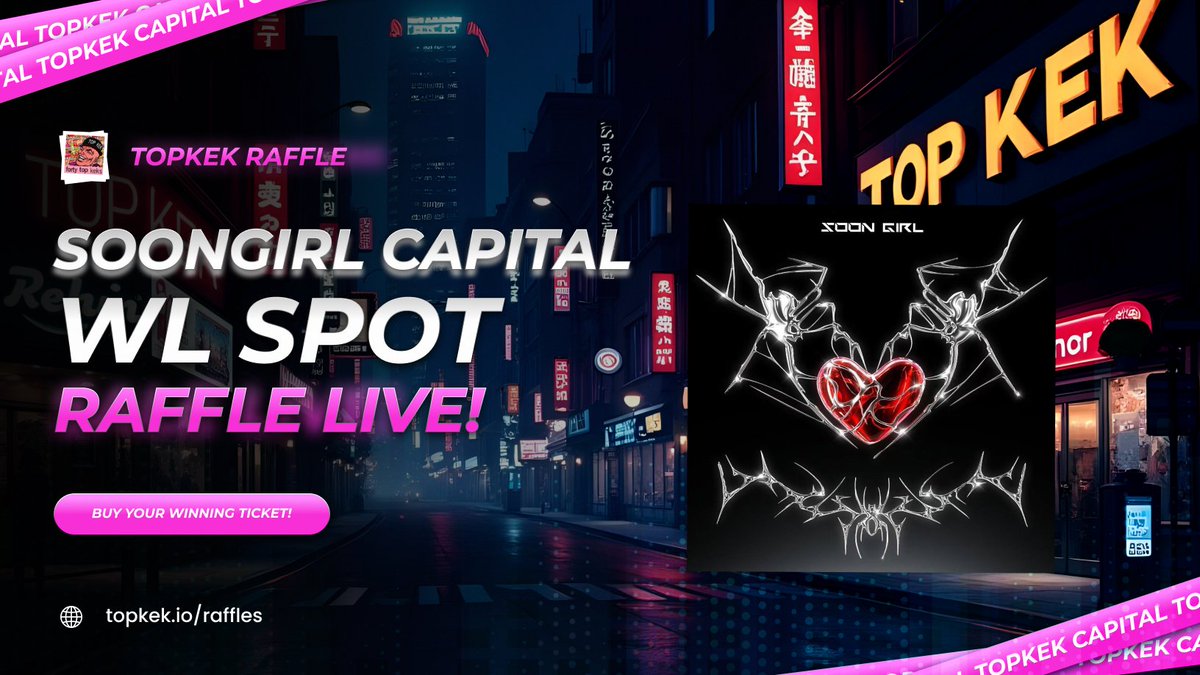 topkekCapital's tweet photo. NEW RAFFLE ALERT! 🚨 ft. @SOONGirl_ 

A @daosdotfun VIP WL Spot 0.5 SOL is up for raffle, purchase your limited tickets now! 

Ends in 24hrs or once all tickets are sold out. https://t.co/zBBMX15zAM