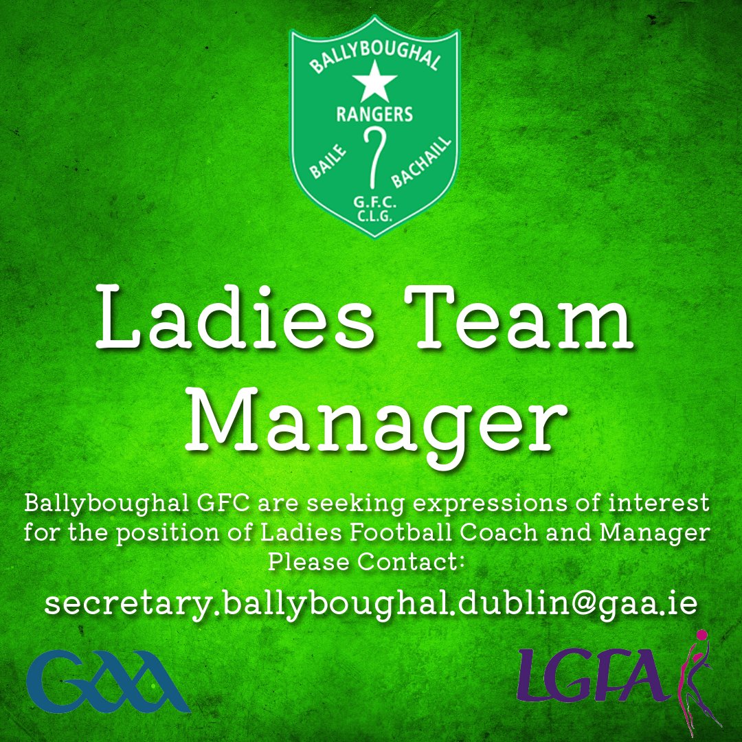 ballyboughalgfc's tweet photo. Ballyboughal GFC are seeking expression of interest for the position of Ladies Team Football Coach and Manager.

If you are interested please contact:

secretary.ballyboughal.dublin@gaa.ie

#BoughalAbú #DublinGAA #DublinLGFA https://t.co/XUlQjtroym