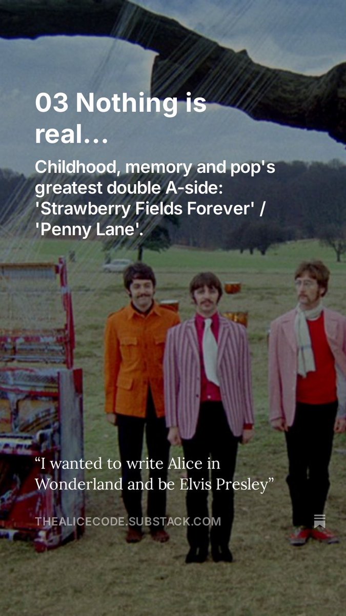 Episode 3 in my Lewis Carroll &amp; Beatles project is out now.

Have a read and subscribe if you like it

open.substack.com/pub/thealiceco…

#beatles #alice #culture #carroll #lennon #mccartney
