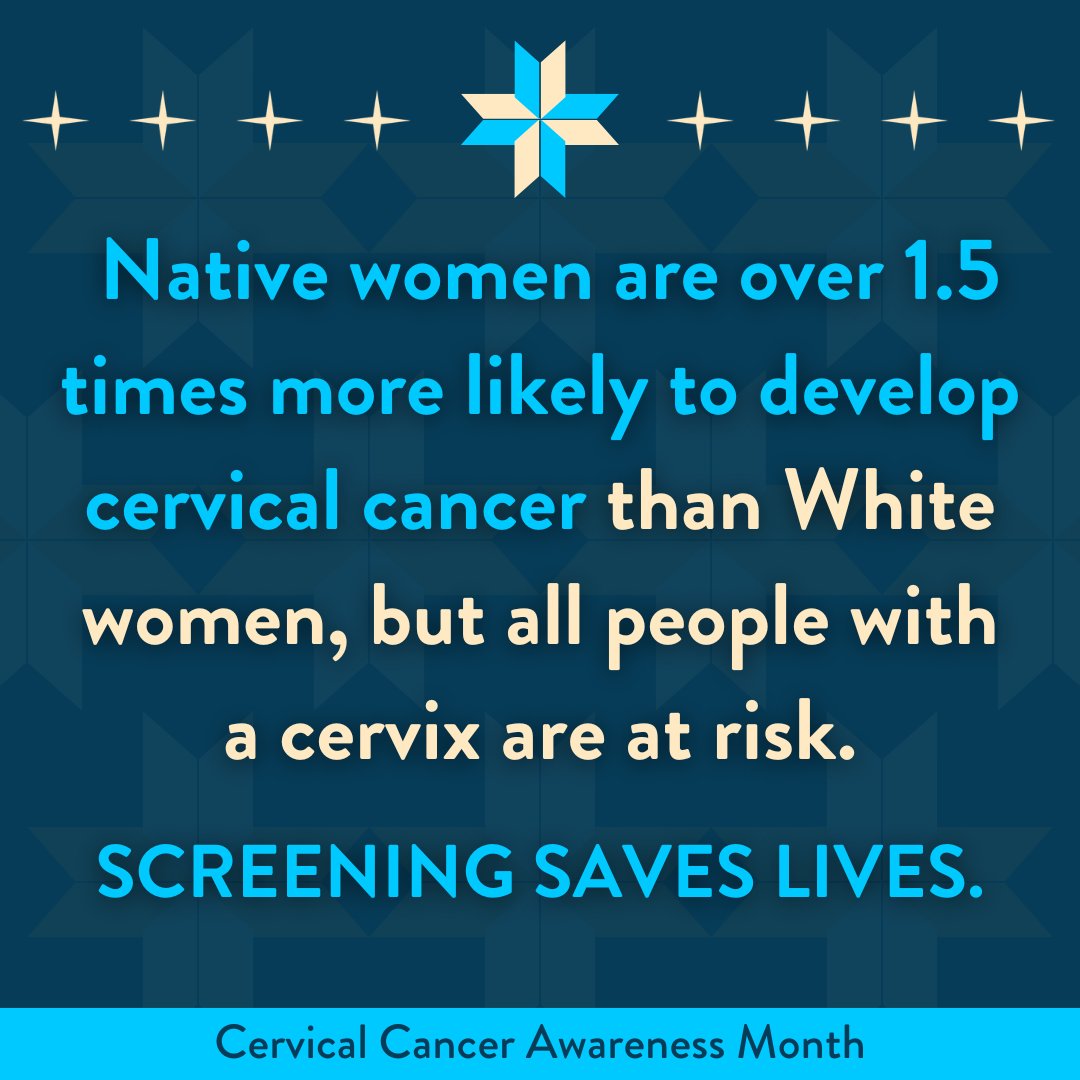 IllumiNative's tweet photo. January is Cervical Cancer Awareness Month! Native women are 1.5x more likely to develop cervical cancer than White women. Screening saves lives! Join us for #TurquoiseThursday & take the pledge to support HPV vaccination & screening https://t.co/wVZnP9EcUP https://t.co/yHbgbbIior