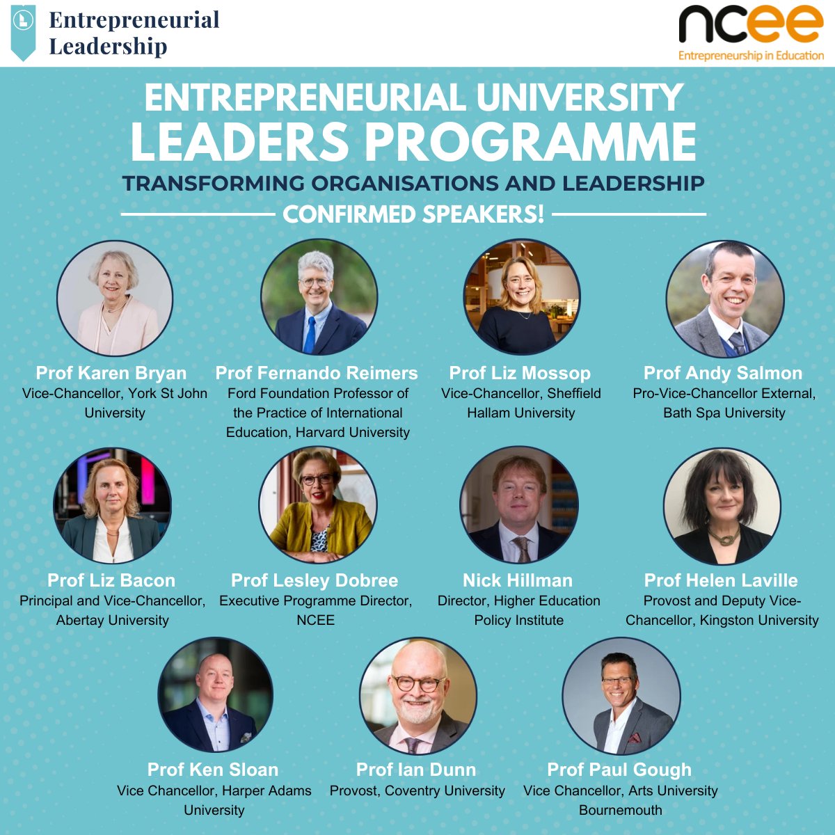 ncee (@nceeuk) on Twitter photo Amazing speakers await at our Entrepreneurial University Leaders Programme! Save 30%—ends 17 Jan! eu1.hubs.ly/H0fX1ZG0
<a href="/ProfLDobree/">Lesley A Dobrée</a> <a href="/nickhillman/">Nick Hillman</a> @HelenLaville1Prof Ken Sloan <a href="/CovPVCStudents/">Ian Dunn</a> <a href="/KBryanYorkSJU/">Professor Karen Bryan OBE</a> <a href="/FernandoReimers/">Fernando M. Reimers</a> <a href="/mossposs/">Liz Mossop</a> Prof Andy Salmon <a href="/AbertayVC/">Liz Bacon</a> Prof Paul Gough Amazing speakers await at our Entrepreneurial University Leaders Programme! Save 30%—ends 17 Jan! eu1.hubs.ly/H0fX1ZG0
<a href="/ProfLDobree/">Lesley A Dobrée</a> <a href="/nickhillman/">Nick Hillman</a> @HelenLaville1Prof Ken Sloan <a href="/CovPVCStudents/">Ian Dunn</a> <a href="/KBryanYorkSJU/">Professor Karen Bryan OBE</a> <a href="/FernandoReimers/">Fernando M. Reimers</a> <a href="/mossposs/">Liz Mossop</a> Prof Andy Salmon <a href="/AbertayVC/">Liz Bacon</a> Prof Paul Gough