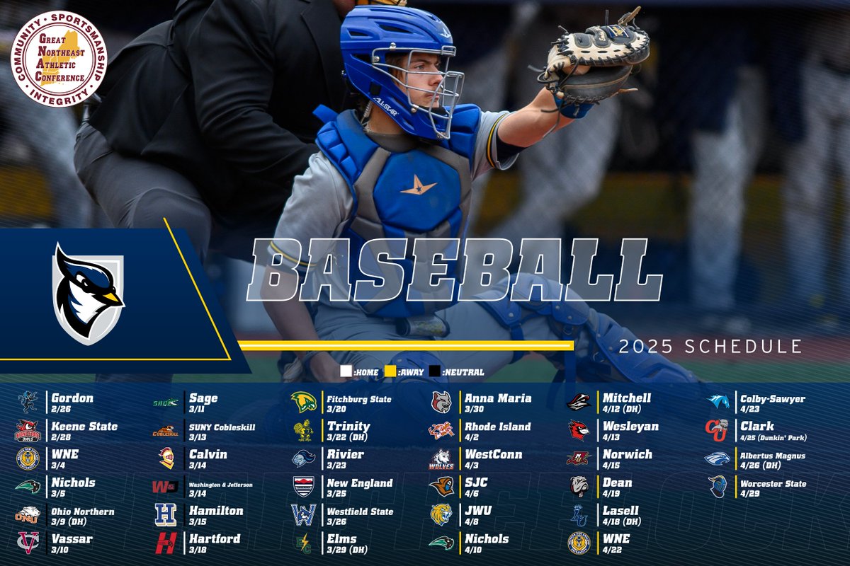 USJ_BlueJays's tweet photo. T-MINUS 4️⃣2️⃣ DAYS TO OPENING DAY!

The @USJCT baseball team has announced its 2025 schedule! The Blue Jays open the year at home against @gordonathletics  on February 26!

📖: https://t.co/onxOdqb7xz
 
#D3baseball | #FearTheFlock | #GoBlueJays🔵🐦 https://t.co/YRCfjz2cjX