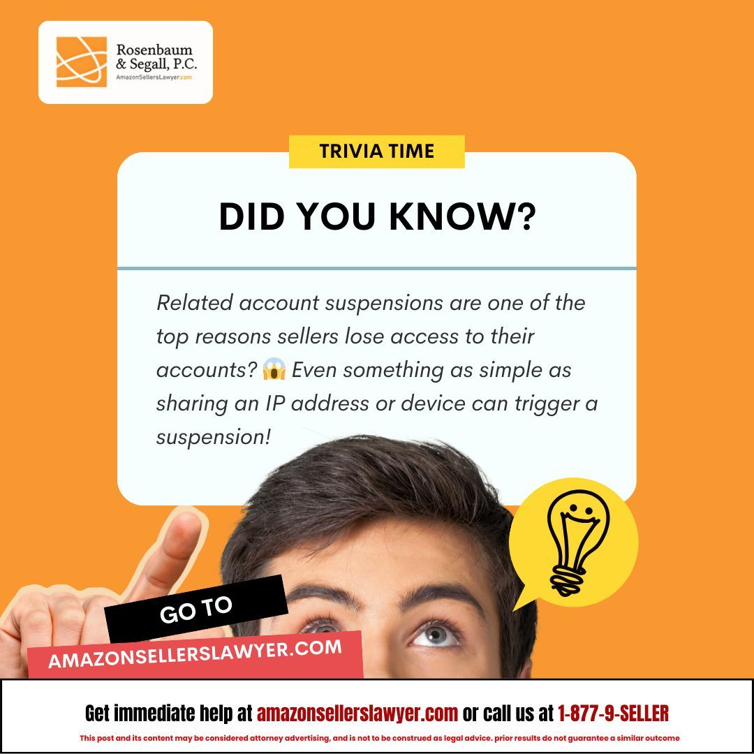 AmazonSellerLaw's tweet image. How to Handle a Related Account Suspension on Amazon and Get Back to Selling

👉 Need help? Visit amazonsellerslawyer.com or call 1-877-9-SELLER today.

#AmazonSellerSupport #RelatedAccountSuspension #AmazonSuspensionHelp #EcommerceSupport #ProtectYourAccount