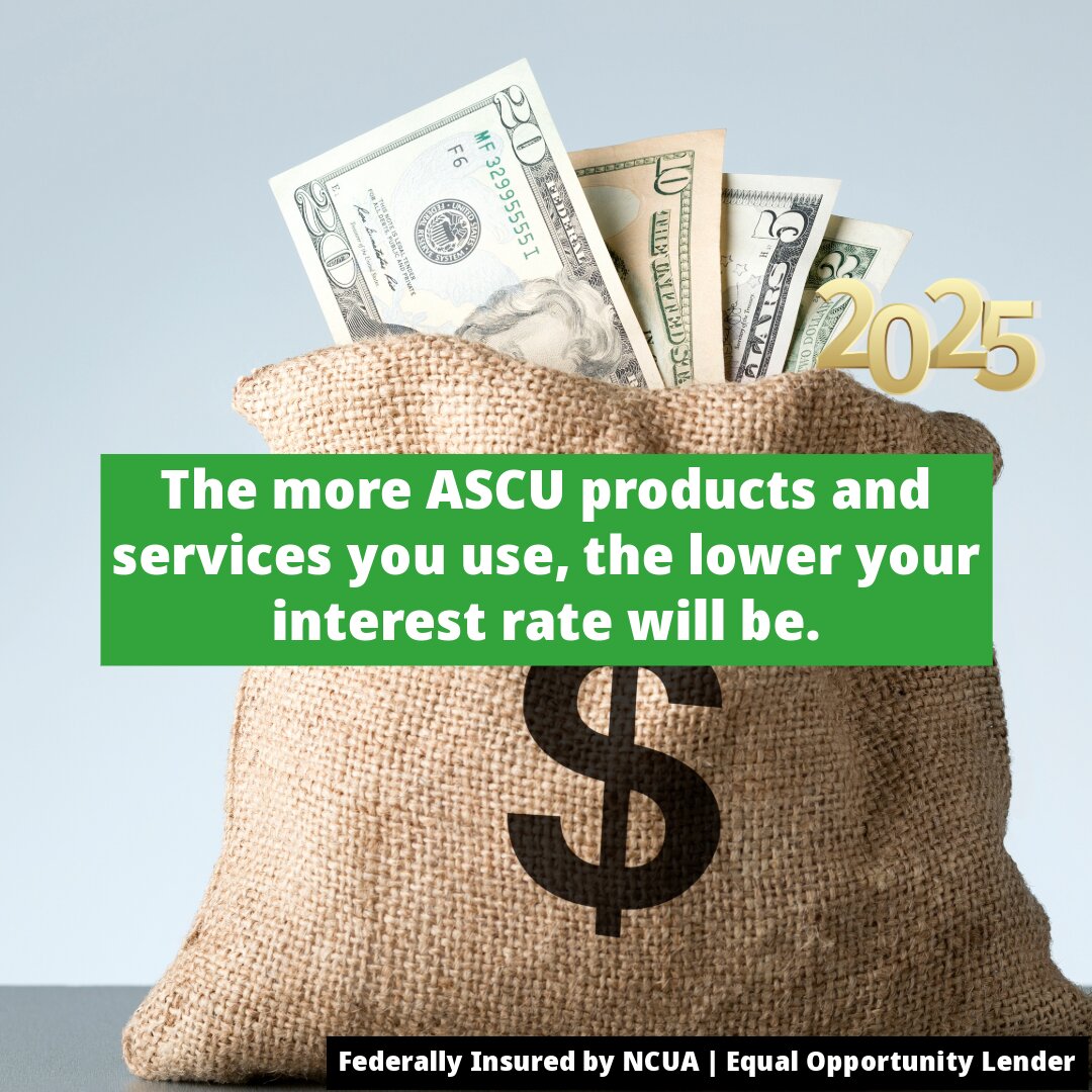 MyASCU's tweet image. Save on loans in 2025 with ASCU Boost! Members get lower rates for using our products, plus year discounts. Offer ends Jan 31, 2025. Don't miss out!

ascu.org/boost/

#ASCU #LOANS #SAVEMONEY
