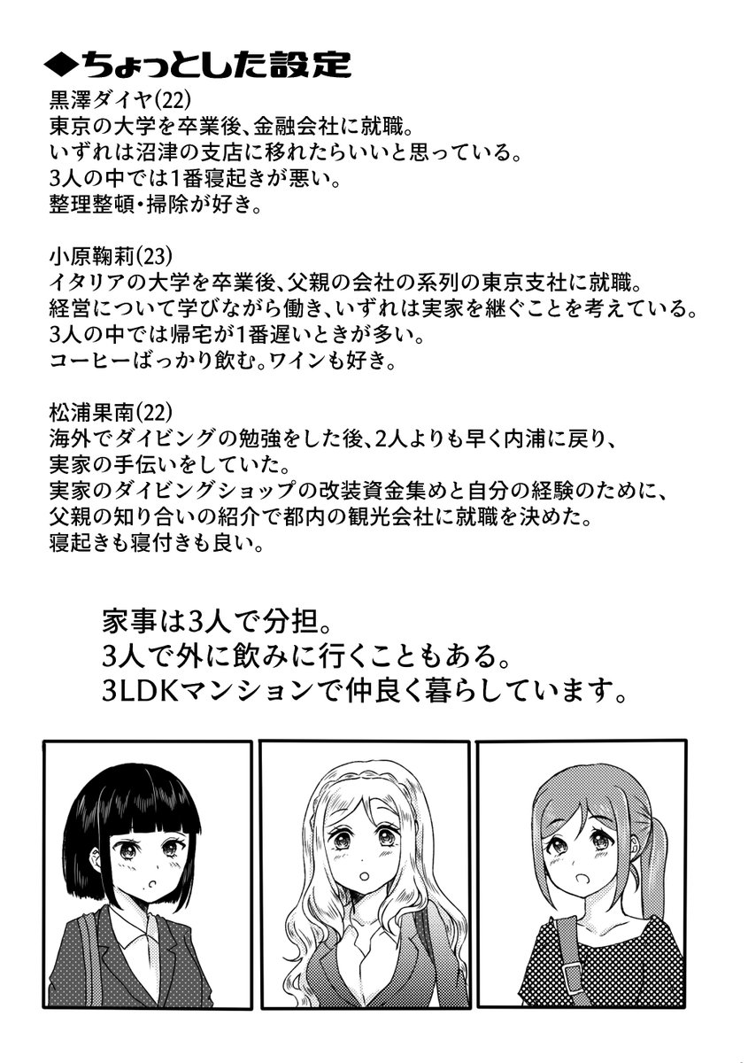 【新刊サンプル】
3LDK~winter~
社会人3年生ルームシェアしてるシリーズの小話集です。
サンプル繋がってないです。
ほのぼのした日常を切り取ってます。 