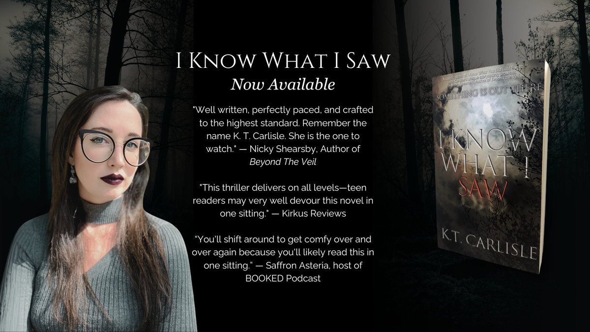 KT_Carlisle's tweet photo. A young girl attacked. An unbreakable pact. There’s more in the woods than meets the eye.    

Eliza swore she’d never talk about what she did in the woods the night Renée died—or what she saw. But when history repeats itself, she’ll need to speak up or face the consequences.

I KNOW WHAT I SAW: Now available. 🔗👇🏼