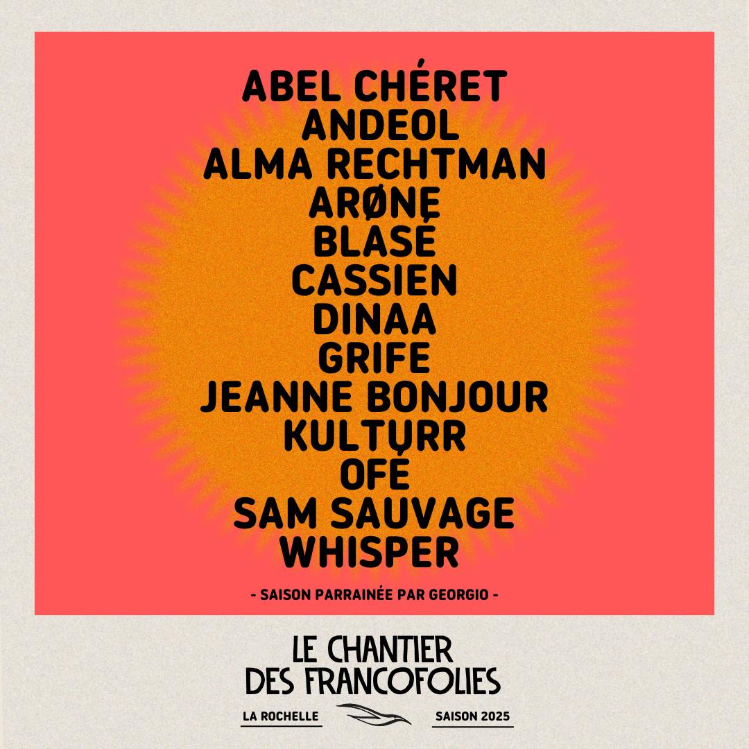 CHANTIER DES FRANCOS🎙🎧𝗗é𝗰𝗼𝘂𝘃𝗿𝗲𝘇 𝗹𝗮 𝘀é𝗹𝗲𝗰𝘁𝗶𝗼𝗻 𝟮𝟬𝟮𝟱 💥👇

Depuis plus de 25 ans, le Chantier des Francos, dispositif de découverte au sein des <a href="/francofolies/">Francofolies</a> prend en main de jeunes artistes et les aide à lancer leur carrière en travaillant tous les aspects