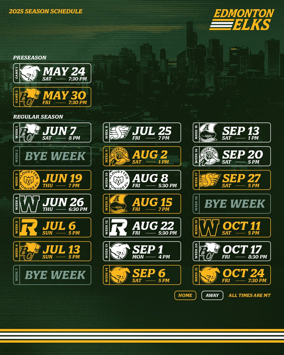Mark your calendars, the Edmonton Elks 2025 season schedule is here 🏈

SCHEDULE | goelks.com/schedule

#GoElks