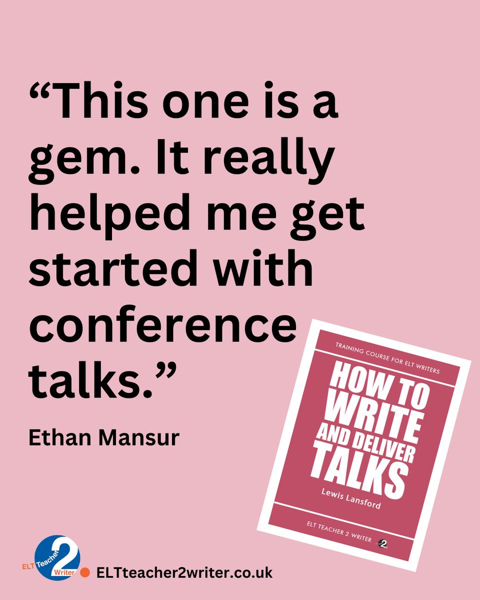 Heading to #IATEFL, #TESOL, #JALT or another conference this year? Make sure your session is memorable by using the tips from Lewis Lansford and many other experienced ELT speakers in this book.
Full details on our website.
eltteacher2writer.co.uk/our-books/how-…