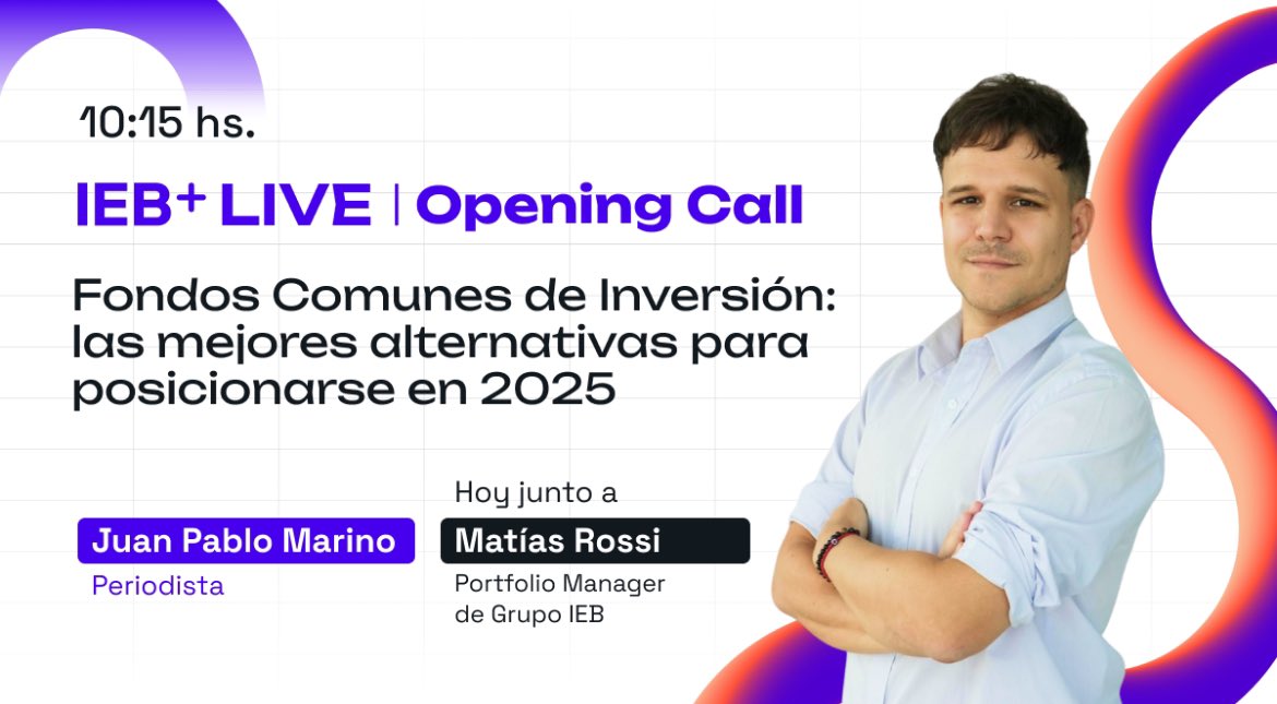 jpmarino79's tweet photo. 🚨🚨🚨 Fondos Comunes de Inversión: las mejores alternativas para posicionarse en 2025 #FCIs 

#OpeningCall junto a Matías Rossi, Portfolio Manager de IEB Fondos @GrupoIEB @IebMas 

👇 Abajo link con la charla https://t.co/29FRuNoI8w