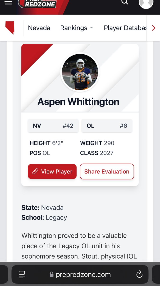 Blessed to be recognized as #6 in NV at the Offensive Lineman position for the class of 2027