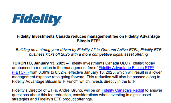 EricBalchunas's tweet image. Fidelity is cutting the fee on its Canada bitcoin ETF to 32bps to match BlackRock who just launched one up there at 32bps. Both are now the cheapest in the market. US issuers bringing some terrordome action to Canada. (note the Fidelity guy is going on Reddit to answer qs)