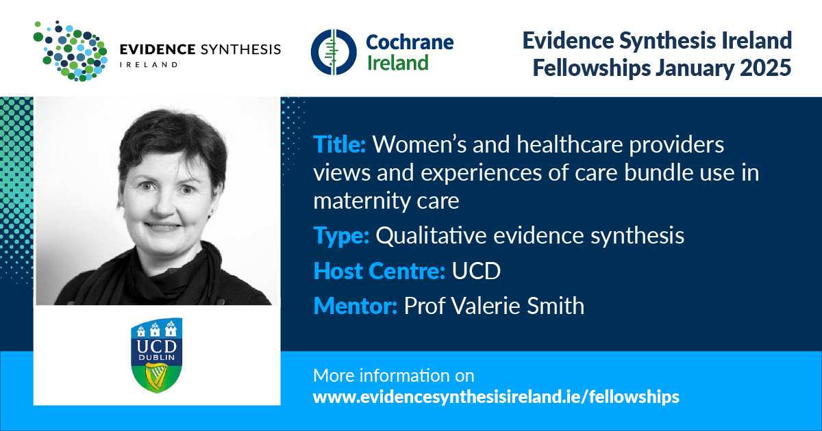 EvidSynIRL's tweet photo. Our first Fellowship available is with @valeriesmithUCD on care bundles in maternity care and is a qualitative evidence synthesis.

Knowledge of maternity care and experience in qualitative research desirable although not essential

Read more: https://t.co/4o9qgY4GIt https://t.co/icWK7ZrAzN