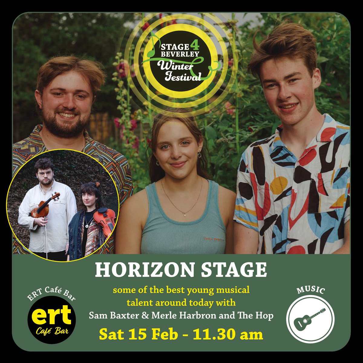 Head to our Horizon Stage on 15th February to discover the best new talent on the folk and roots music scene. We've got a fantastic line-up this year, including Sam Baxter &amp; Merle Harbron, The Hop and Daisy Dot.

Reserve your free ticket here:
stage4beverley.com/whats-on/horiz…