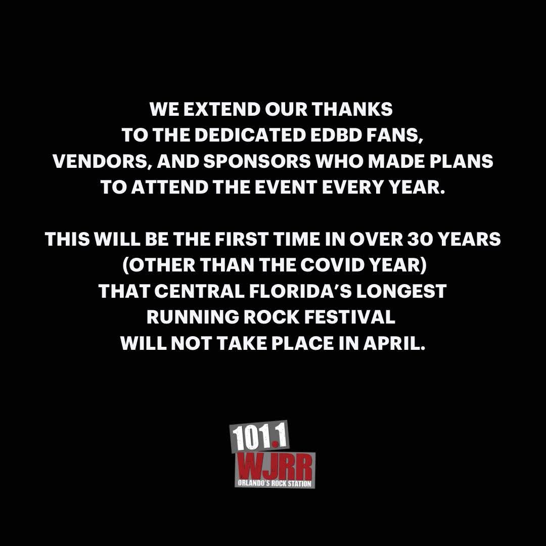 CitySurfOrlando's tweet photo. ORLANDO’S.@1011wjrr The Rock Station  has announced their popular #EarthdayBirthday 🤘 concert event will not take place in 2025. 😥 Details below: https://t.co/OxcnWoDyZs