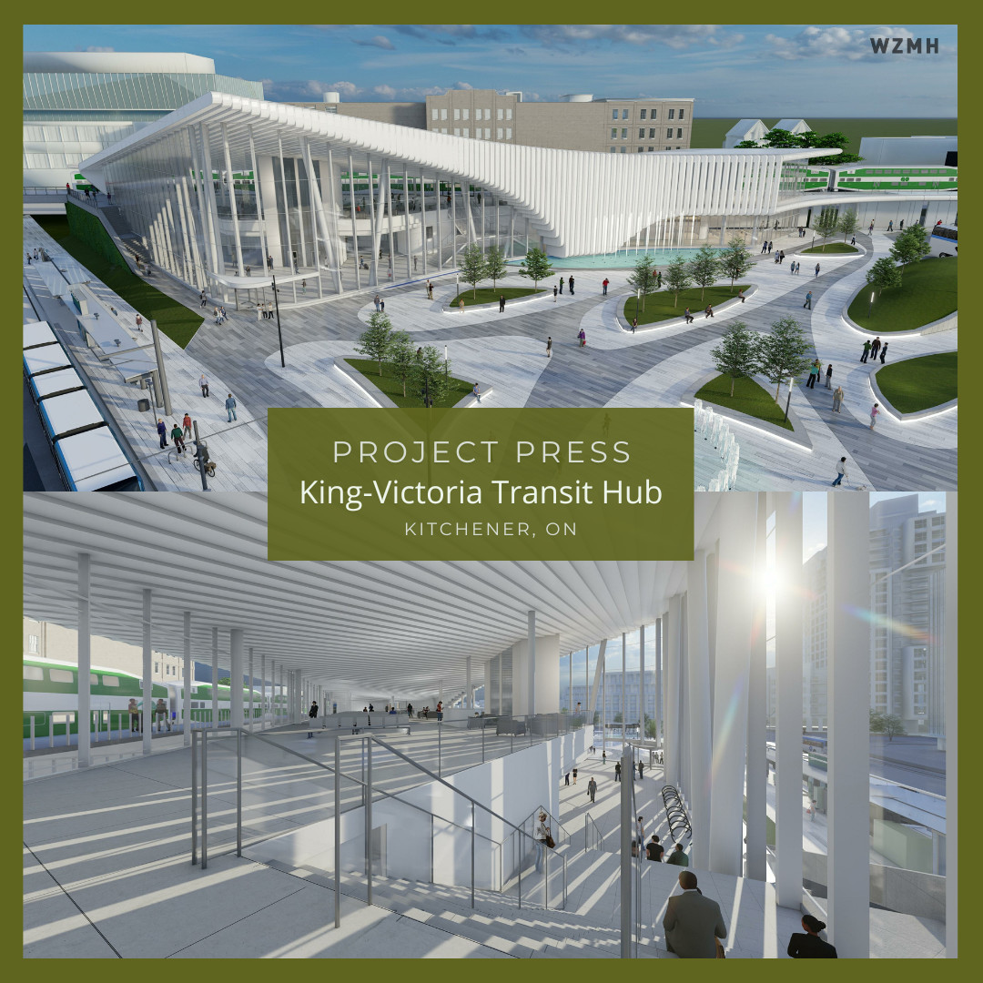 Designed by @WZMHArchitects with A49/WSP, The King-Victoria Transit Hub in #Kitchener will transform regional connectivity by uniting local and intercity transit options, including ION LRT, GO Transit, and VIA Rail, in one seamless location.

📸: Renderings by WZMH Architects