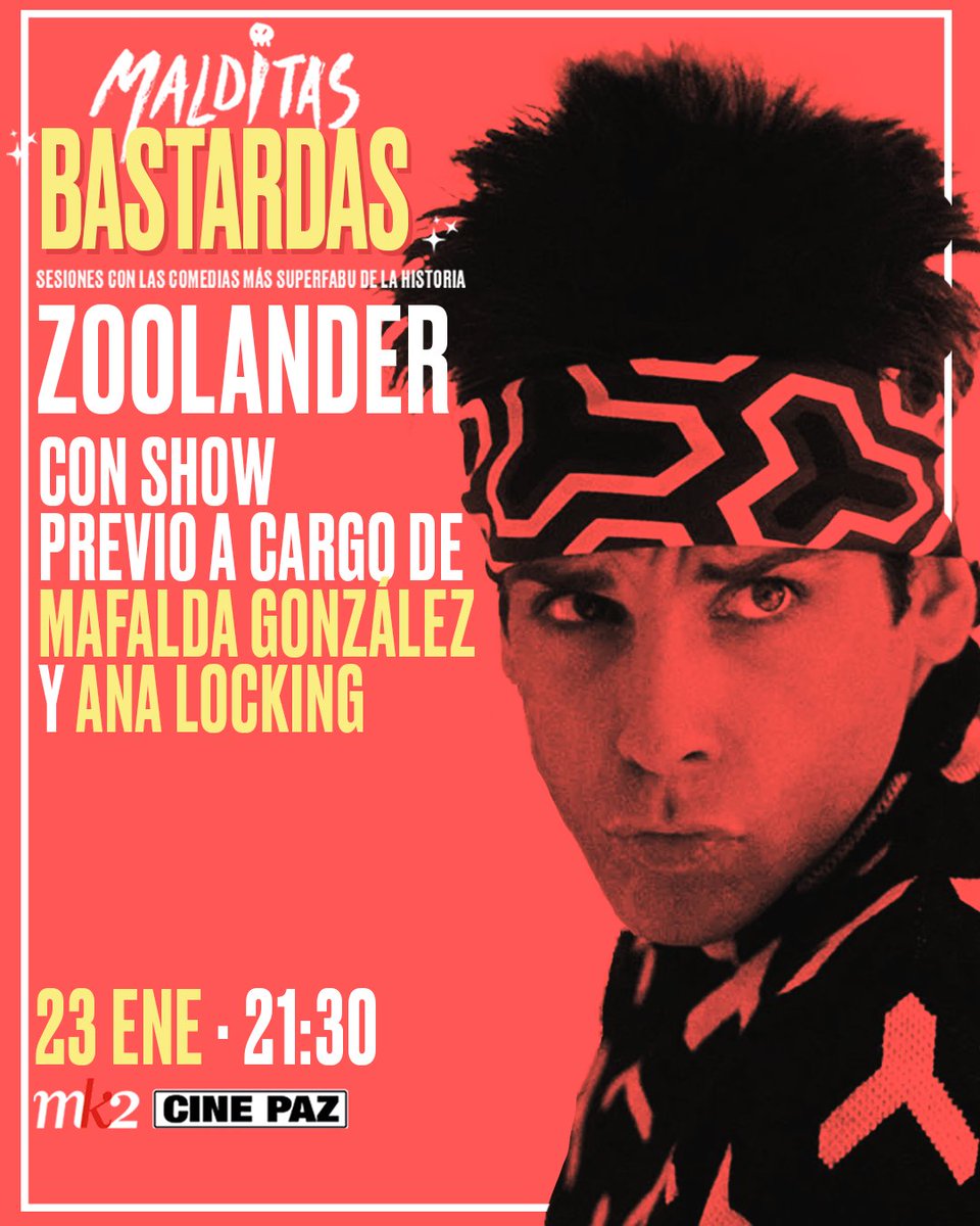 ¡Ya tenemos primer #MalditasBastardas del año!
El próximo jueves 23 a las 21:30.
Te ponemos Zoolander y antes, ya sabes: el show-coloquio-desfase entre <a href="/mafaldagonzalez/">Mafalda González</a> y <a href="/AnaLocking/">Ana Locking</a> , nuestra invitada total y topísima.

🎟️Entradas en taquilla y en
cinepazmadrid.es/es/evento/406/…