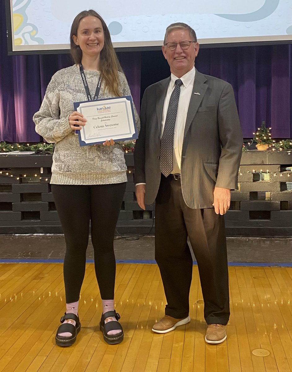 Calena Awesome, a graduated senior <a href="/FortHaysState/">Fort Hays State University</a>, was recently recognized as the <a href="/kanaaeorg/">Kansas Teachers</a> '24 Doug Barnett History Student Schship winner. She was recently honored at Chisholm Trail ES, <a href="/WichitaUSD259/">Wichita Public Schools</a>, where she is now teaching.  Congrats Calena!