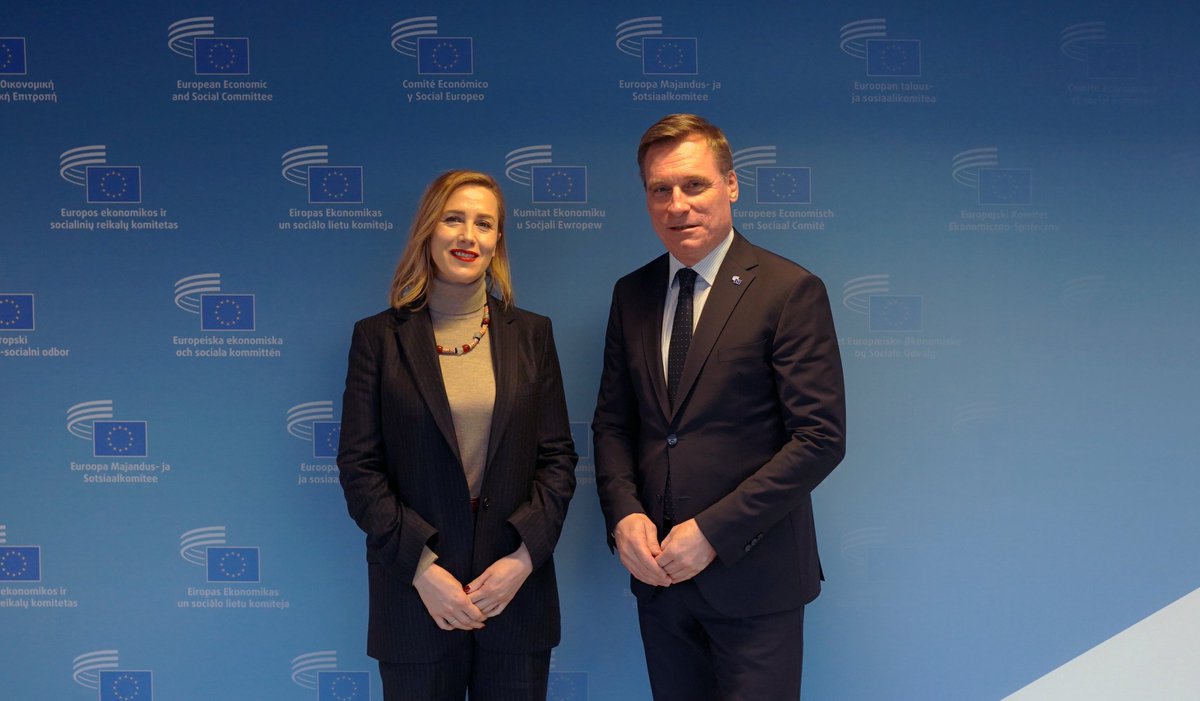 EESC_President's tweet photo. Delighted to welcome a high-level delegation from 🇦🇱 led by @OltaManjani to the @EU_EESC!

Together, we are exploring best practices in social &amp; civil dialogue, supporting Albania's reforms for stronger social cohesion &amp; EU accession.

Looking forward to continued cooperation! https://t.co/HgpH8Kfik9