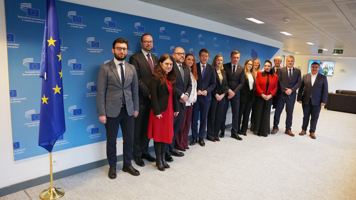 EESC_President's tweet photo. Delighted to welcome a high-level delegation from 🇦🇱 led by @OltaManjani to the @EU_EESC!

Together, we are exploring best practices in social &amp; civil dialogue, supporting Albania's reforms for stronger social cohesion &amp; EU accession.

Looking forward to continued cooperation! https://t.co/HgpH8Kfik9
