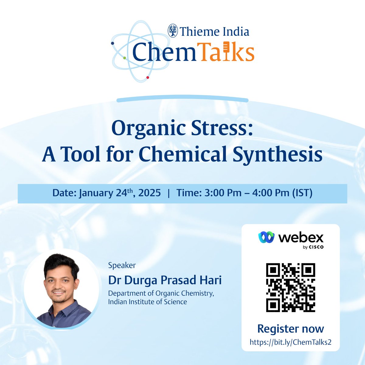 We welcome you to first chemtalk of 2025 by <a href="/HariGroupIISc/">The Hari Group</a> on 24th January. Here is the registration Link: thieme-conferences.webex.com/weblink/regist…