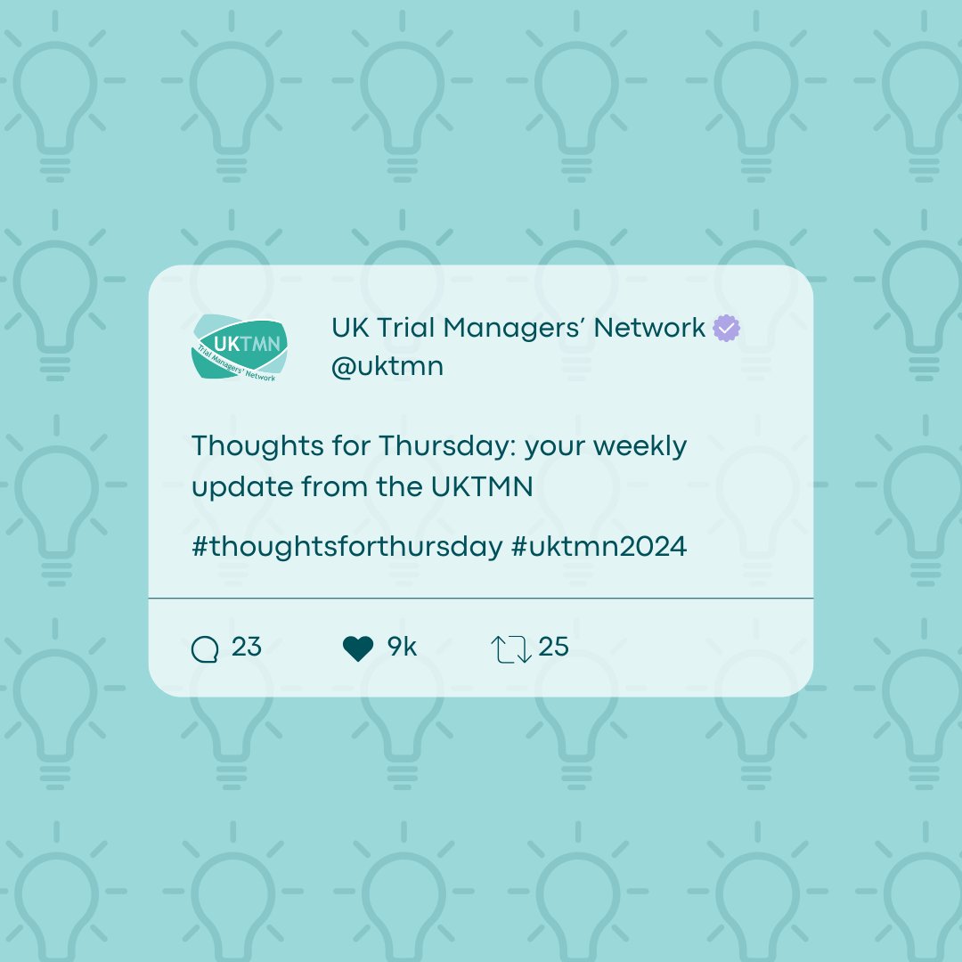 UKTMN's tweet photo. #Thoughtsforthursday
Thank you to everyone who attended todays Grant Writing training session. We aim to provide sessions tailored to trial managers' needs for professional growth. Have ideas for future topics? please get in touch, we would love to hear from our members! https://t.co/8Q1vrXq5wy