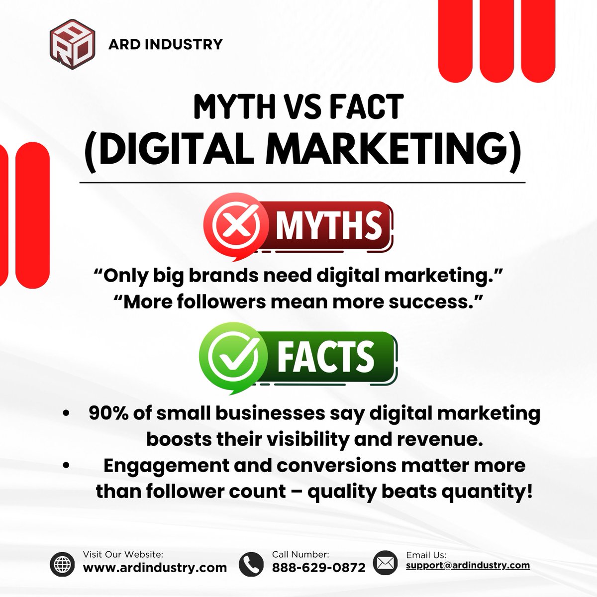 Let your business thrive with the right strategy!

👉 What’s your biggest digital marketing question? Need expert guidance? Visit ardindustry.com to learn more.

#DigitalMarketing #MythVsFact #ARDIndustry #GrowYourBusiness