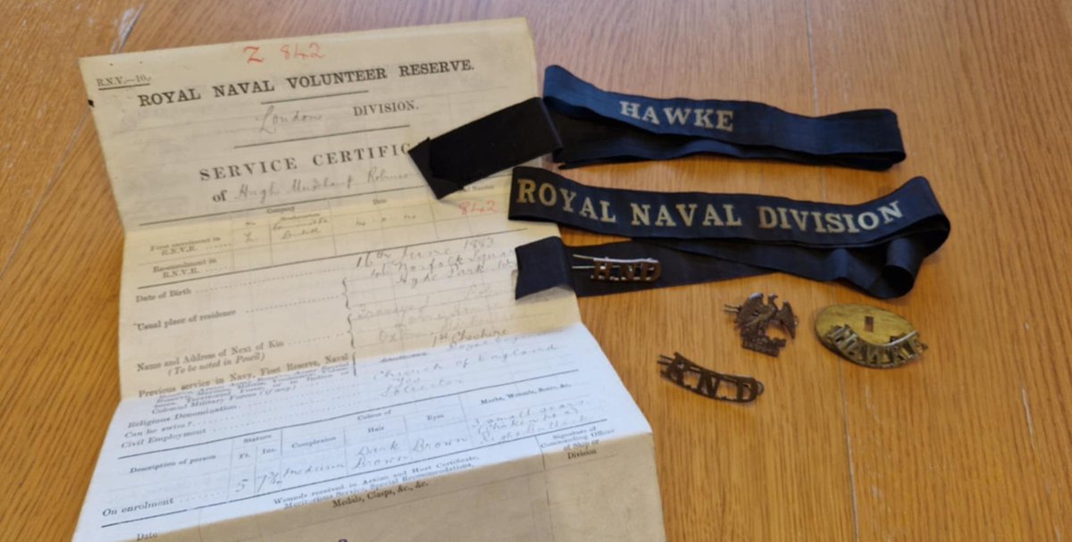 WW1RND's tweet photo. AB Hugh Muschamp Robinson,  a solicitor from Birkenhead joined up  November 1914. D Co Hawke Bn ,survived Gallipoli,  commissioned into RGA in 1916. Very pleased to be the next temp custodian of his possessions  #Gallipoli #Dardanelles #ww1royalnavaldivision 
#royalnavy https://t.co/geL2GGWIIM