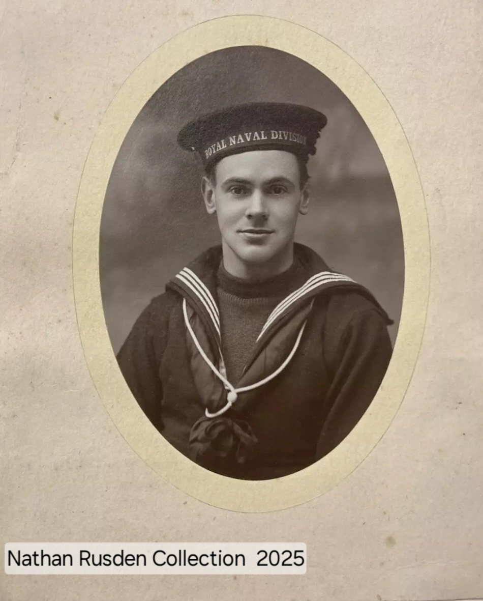 WW1RND's tweet photo. AB Hugh Muschamp Robinson,  a solicitor from Birkenhead joined up  November 1914. D Co Hawke Bn ,survived Gallipoli,  commissioned into RGA in 1916. Very pleased to be the next temp custodian of his possessions  #Gallipoli #Dardanelles #ww1royalnavaldivision 
#royalnavy https://t.co/geL2GGWIIM