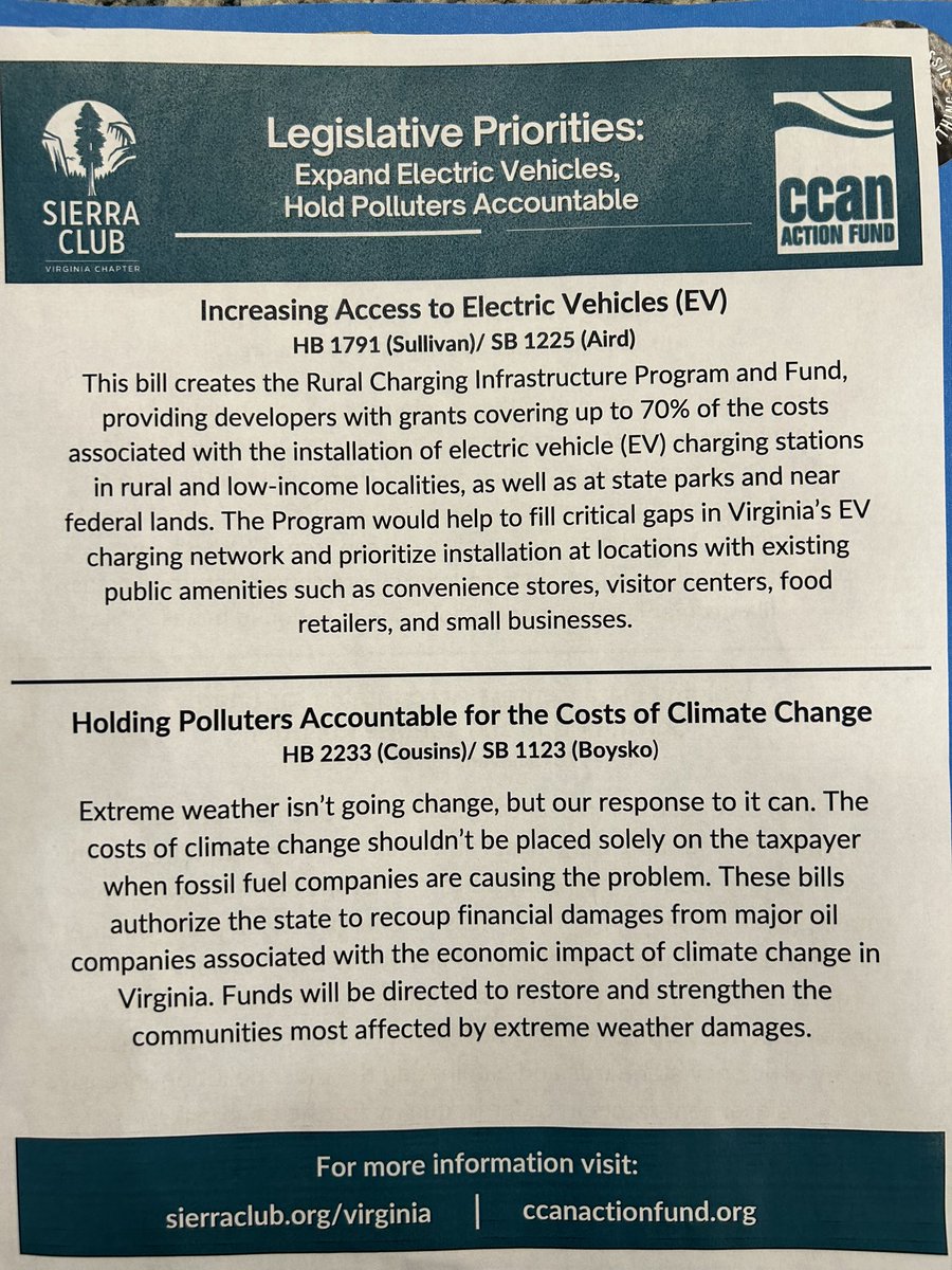 SierraClubVirg1's tweet photo. .@vasierraclub and @CCAN environmental champions are lobbying at the #VaGeneralAssembly today to forge a brighter, cleaner, and livable future for ALL Virginians! https://t.co/pdjSliQgV4