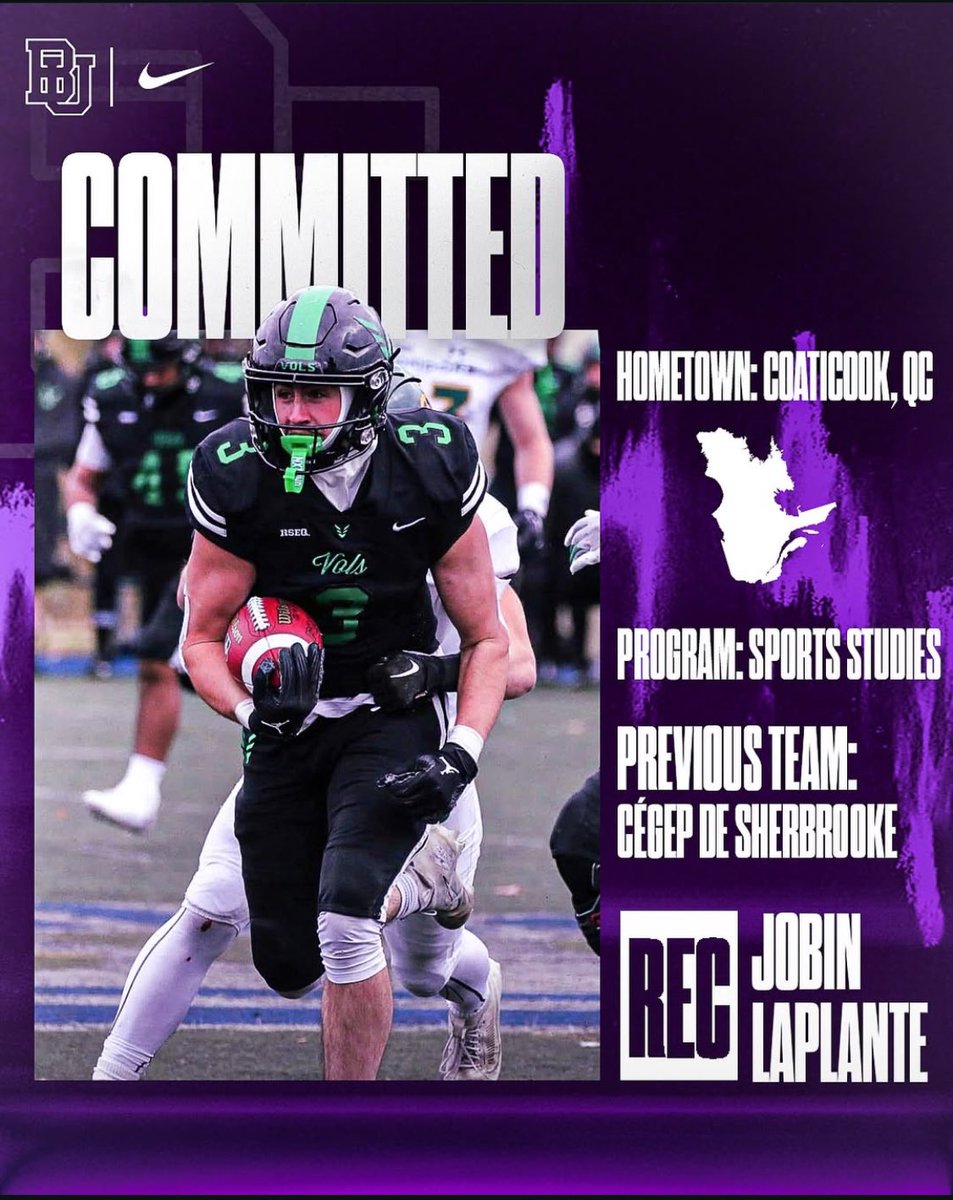 Excited to announce that REC Jobin Laplante has chosen to continue his Academic and athletic journey with Bishop's Gaiters 🏈. He will be pursuing a degree in Sport Studies. #BleedPurple 🐊🐊🐊