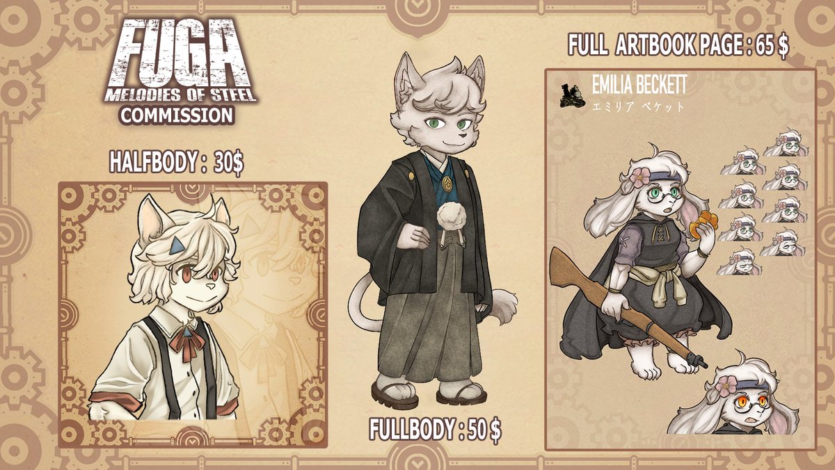 Efter_delta's tweet image. Hello ! Here&apos;s my new pricesheet for my #FUGA&apos;s style commissions ! 🐾
Here&apos;s all the informations you need ! If you have any questions, do not hesitate !

#FugaMelodiesOfSteel #戦場のフーガ #Fuga2 #commission #furryart #art