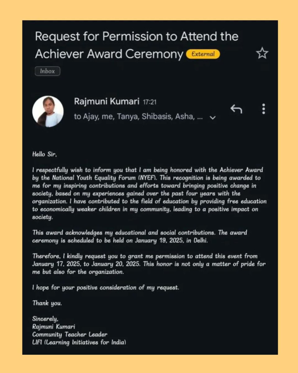 learning50341's tweet photo. Celebrating an Inspiring Journey! 🌟

We are incredibly proud to announce that our very own Rajmuni has been honored with the Achiever Award by the National Youth Equality Forum (NYEF)! 🎉

 #LIFIheroes https://t.co/jf4PX2LFiw