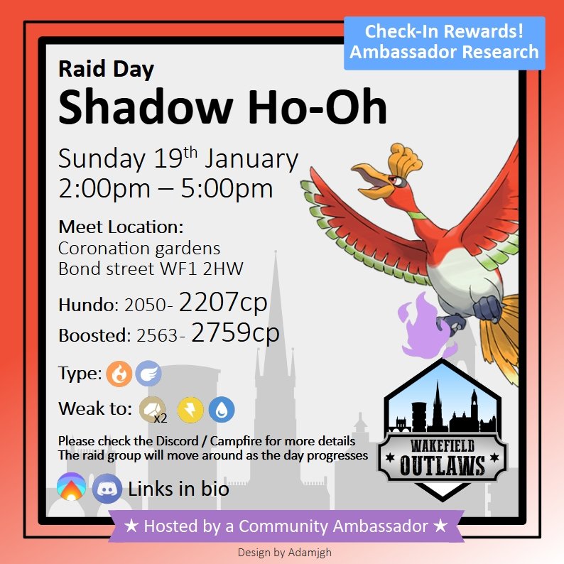 Team up with the Outlaws this weekend and take on shadow Ho-Oh in raids! 
#PokemonGO #shadowraids