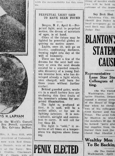 ArArkives's tweet photo. In 1922, reports came out of New Jersey that a perpetual light was discovered. An Italian inventor had developed “a light which, once charged, will burn for three years without further contact.”
What do you think this light was made of? #ChronAm #RetroFuturism https://t.co/3SIU42Yk6N
