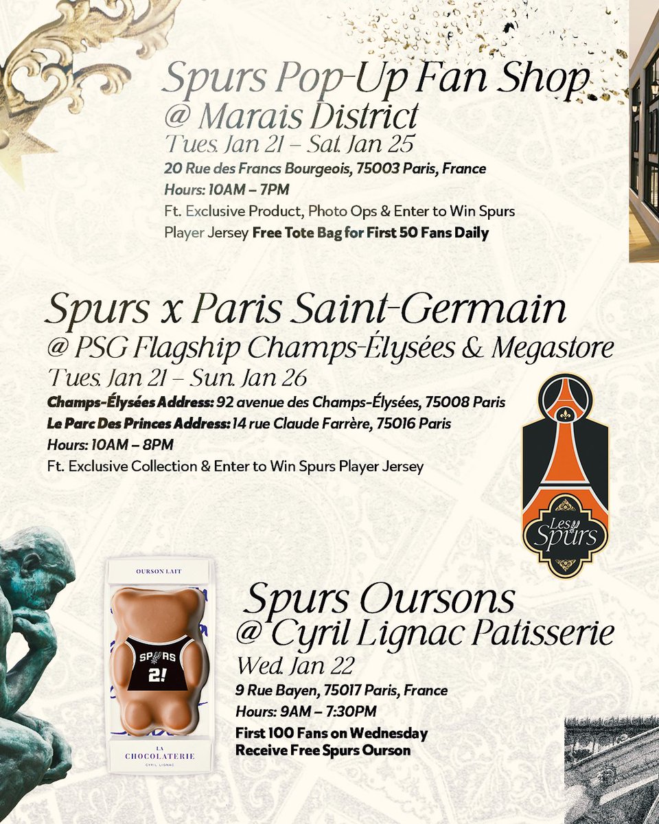 spurs's tweet photo. #SpursinParis will be here soon!

Check out all of our events around Paris all week long 🇫🇷⤵️ https://t.co/pVoYviicZl