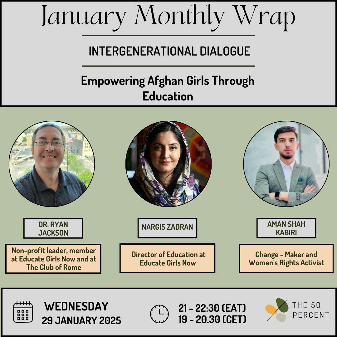 Kick off the year with our first Monthly Wrap 🌍

Meet Our Speakers:
👤 Dr. Ryan Jackson – The Club of Rome
👤 Nargis Zadran – Educate Girls Now
👤 Aman Shah Kabiri – Women’s Rights Activist

📲 Register now: forms.gle/vuvYBVrEp4kWWq…