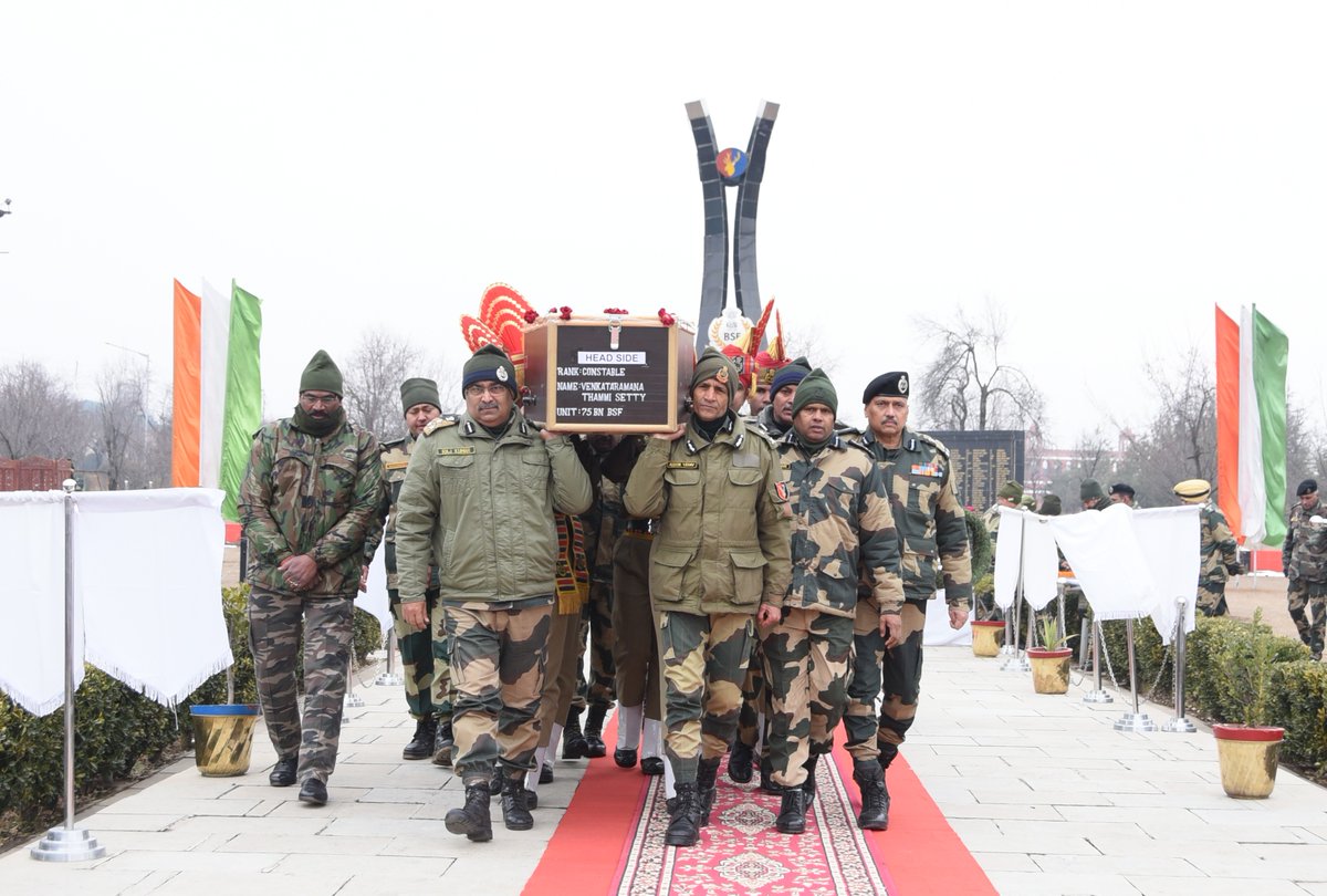 🇮🇳🇮🇳
" There is no greater sacrifice   
      known to man than to         
            lay down one's life   
  in the defense of the nation"
  Wreath-laying ceremony  and tributes to Late Ct/GD Venkataramana Thammi Setty of 75 Bn BSF at Martyrs’ Memorial STC BSF KMR.