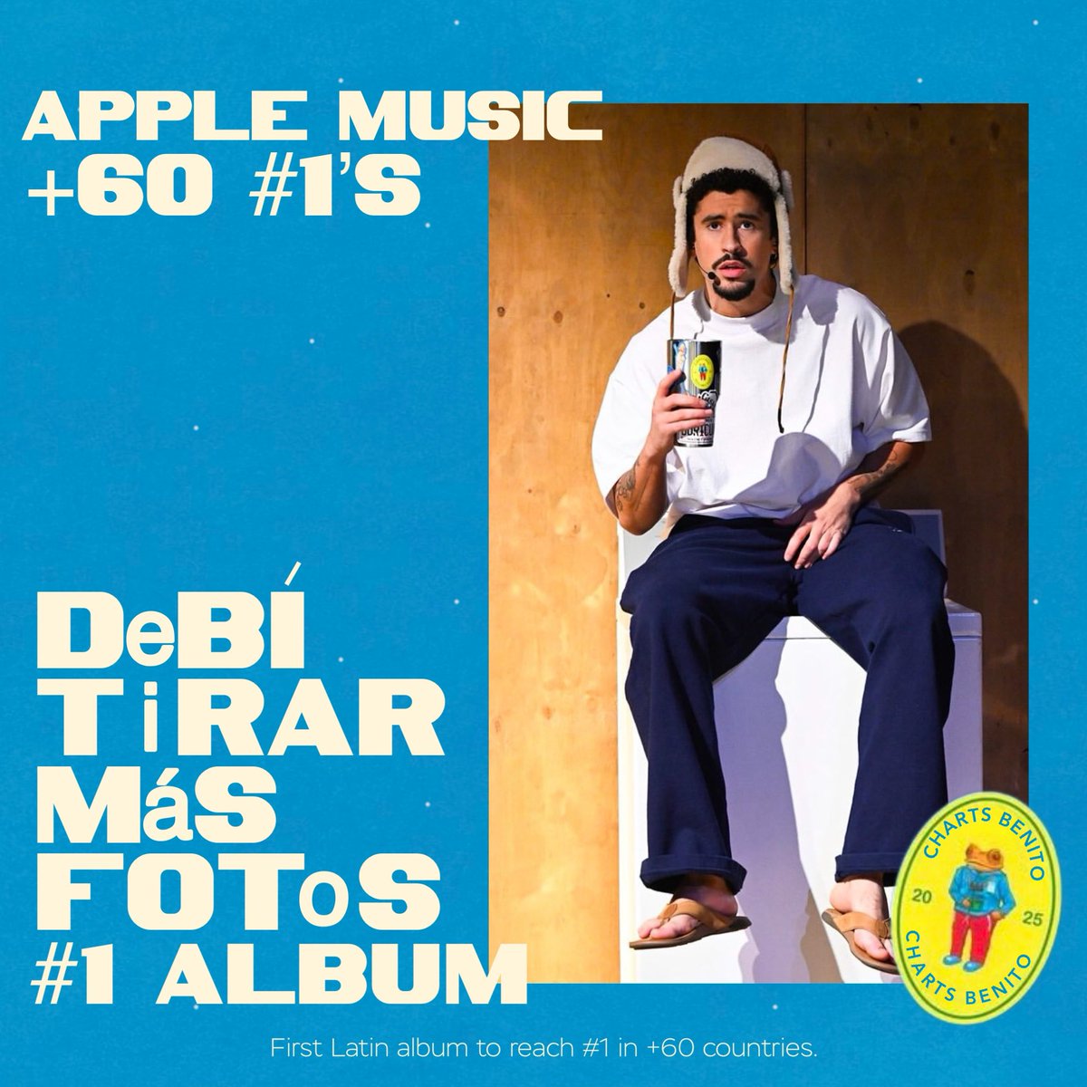 chartsbenito's tweet photo. “DeBÍ TiRAR MáS FOToS” becomes the first Latin album to reach #1 in +60 countries in Apple Music history. https://t.co/8aXNIzpTrT