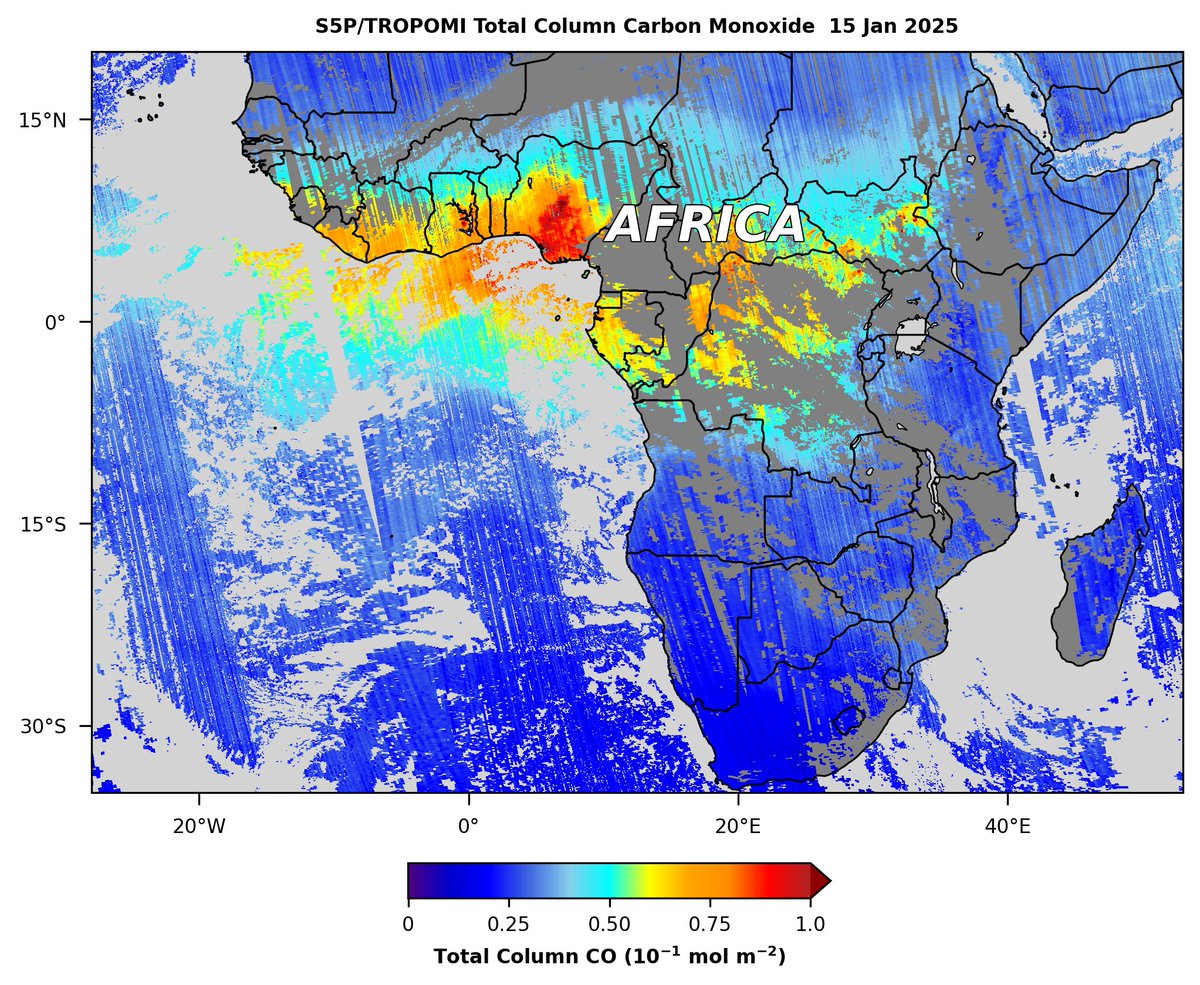AerosolWatch (@aerosolwatch) on Twitter photo Seasonal biomass burning in central Africa is releasing large amounts of carbon monoxide (CO) into the atmosphere (teal/yellow/orange/red shading), as observed by Sentinel- 5P <a href="/tropomi/">TROPOMI</a> on 15 Jan. <a href="/CopernicusEMS/">Copernicus EMS</a> <a href="/m_parrington/">Mark Parrington</a> Seasonal biomass burning in central Africa is releasing large amounts of carbon monoxide (CO) into the atmosphere (teal/yellow/orange/red shading), as observed by Sentinel- 5P <a href="/tropomi/">TROPOMI</a> on 15 Jan. <a href="/CopernicusEMS/">Copernicus EMS</a> <a href="/m_parrington/">Mark Parrington</a>