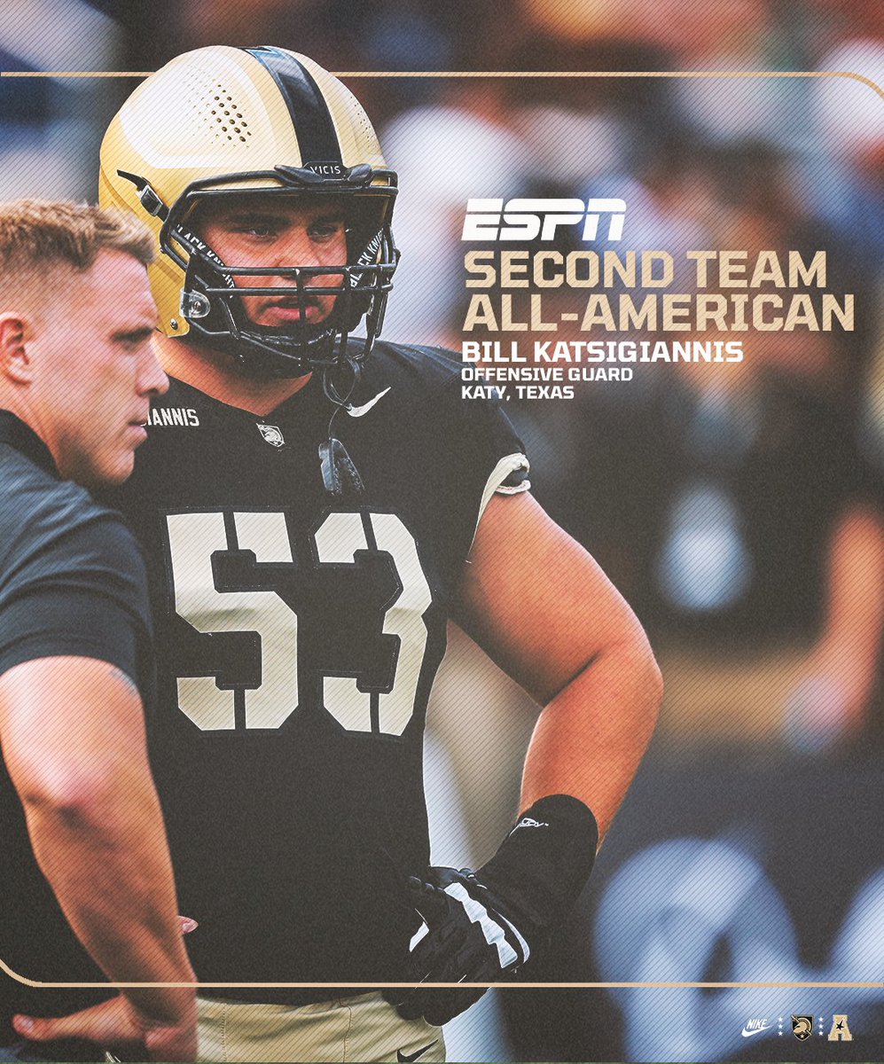 ArmyWP_Football's tweet photo. Congrats Bill 👏👏👏

Senior OG Bill Katsigiannis recognized as a Second Team All-American by ESPN 🫡 https://t.co/9GSdKNg9ui