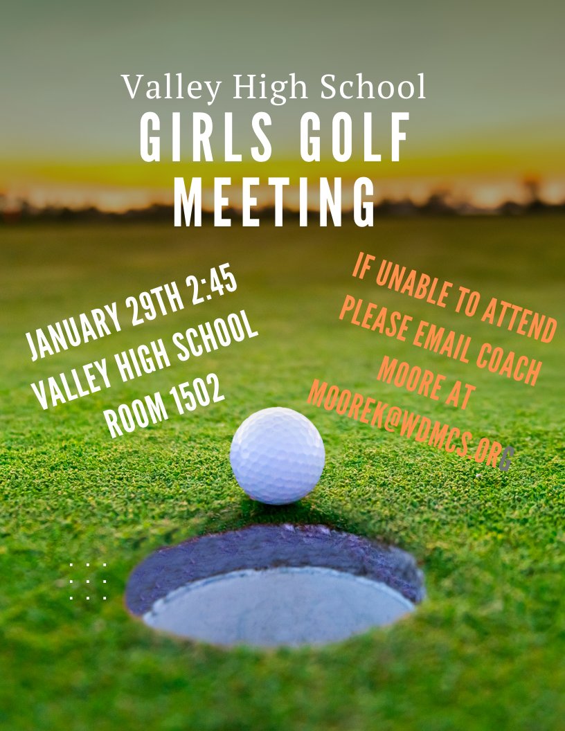 Spring is coming!! Are you ready to join the golf team?? Informational meeting on January 29th at 2:45. #BetterTogether #RollTigs <a href="/vhstigers/">Valley High School Athletics and Activities</a>
