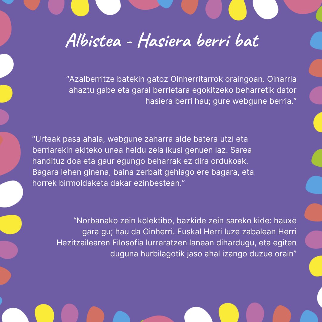 👀Albiste berria webgunean!

📃📣"Hasiera berri bat"

Osorik irakurtzeko: labur.eus/AIyYX