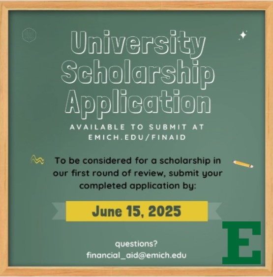 EMUFinancialAid's tweet photo. The 2025-2026 University Scholarship Application is now available! This is for continuing/currently enrolled undergraduate students. Find it at https://t.co/1laXtkcgoR. Questions? Call us at 734.487.1048 https://t.co/ENKwsBbXgO