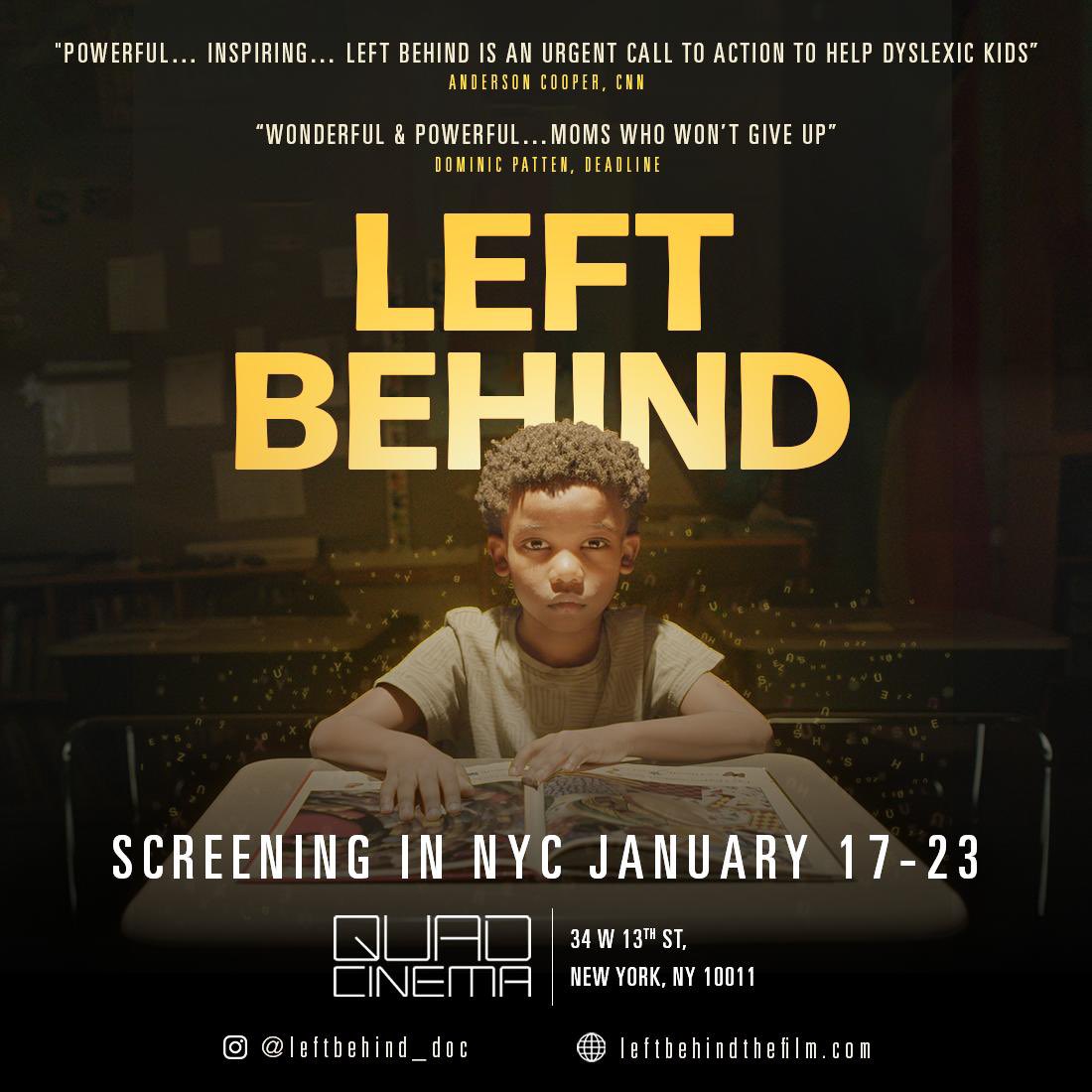 "One of the best truly political documentaries of this or any other year." (Deadline)

LEFT BEHIND is the powerful and inspiring story of a group of determined moms who band together to create the first public dyslexic school in New York City, the largest school district in